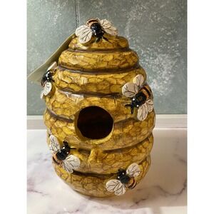 Spring Shop Beehive Birdhouse Decorative Honeycomb with Bees Faux Yellow